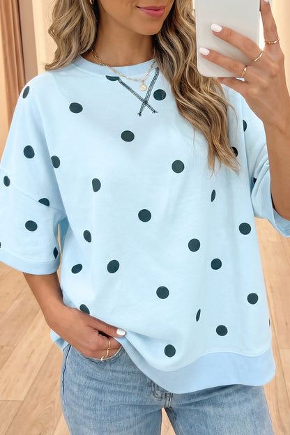 Beige Polka Dot Print Crossed Seam Detail Oversize Tee