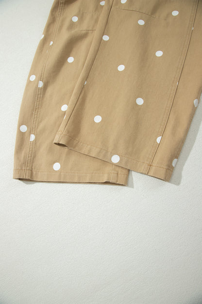 Phalaenopsis Polka Dot Print Bib Pocket Denim Barrel Overalls Jumpsuit