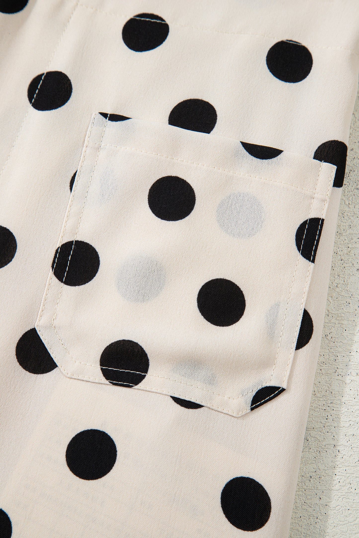 White Polka Dot Print Patched Pocket Mid-rise Straight Leg Pants
