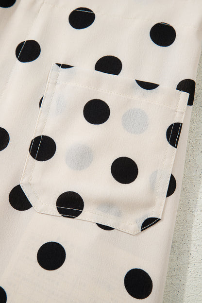 White Polka Dot Print Patched Pocket Mid-rise Straight Leg Pants