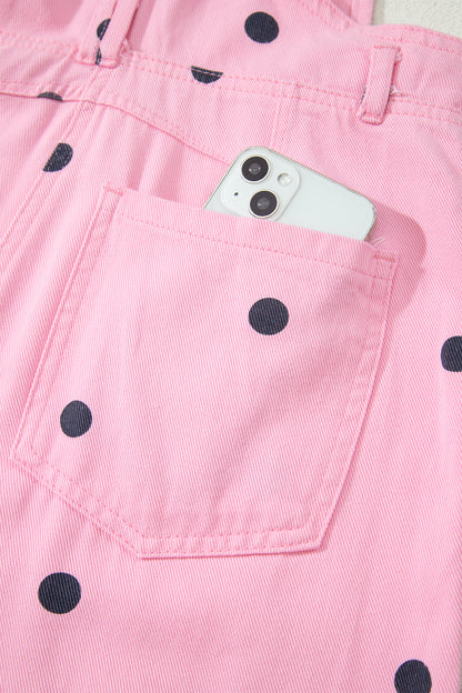 Phalaenopsis Polka Dot Print Bib Pocket Denim Barrel Overalls Jumpsuit