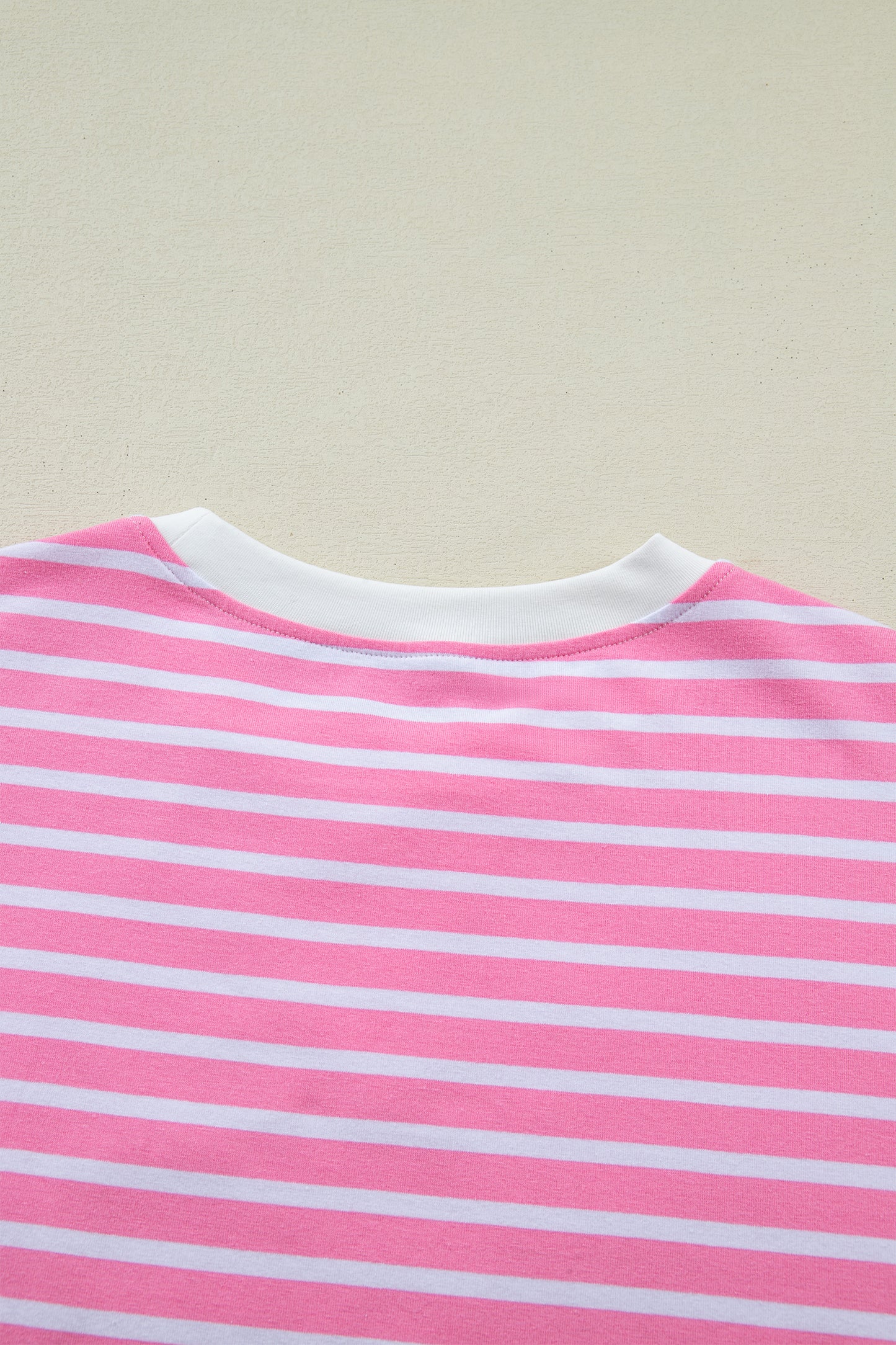 Pink Stripe Round Neck Drop Shoulder Short Sleeve Loose Top
