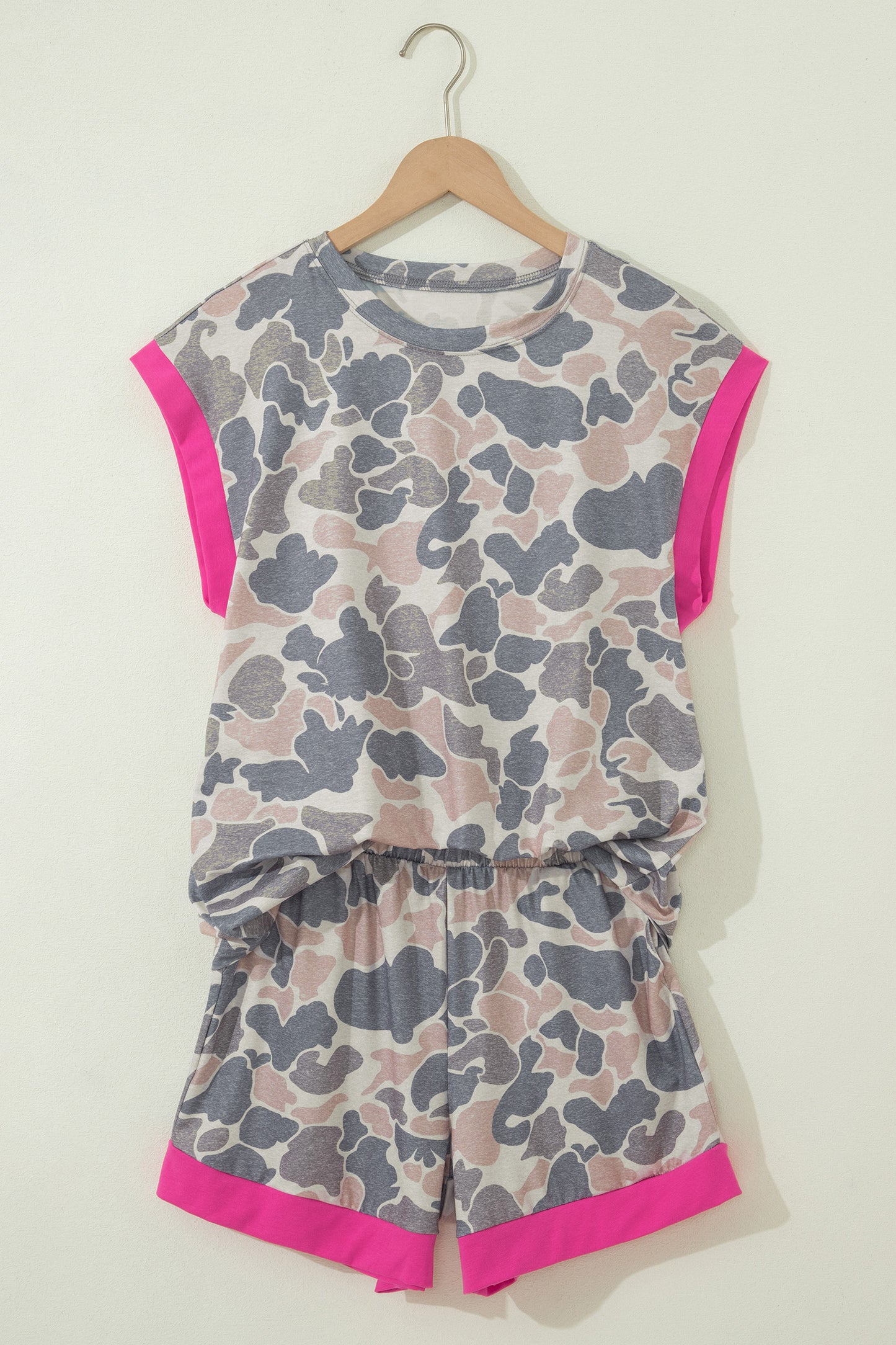 Multicolour Camouflage Contrast Trim Loose Tank Shorts Set