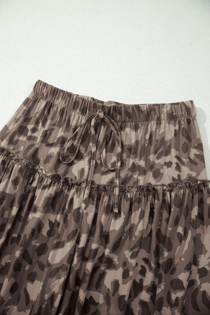 Brown Camo Print Wide Leg Casual Pants
