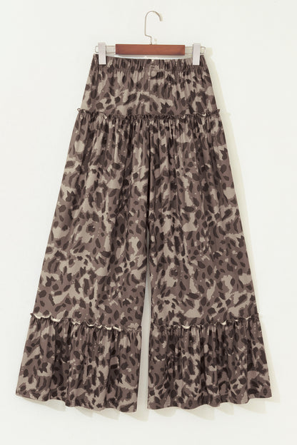 Brown Camo Print Wide Leg Casual Pants