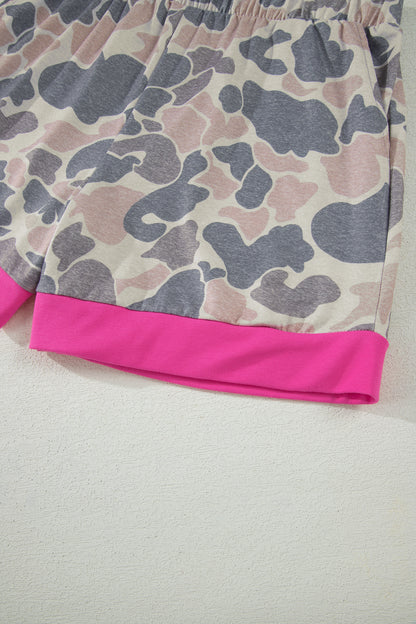 Multicolour Camouflage Contrast Trim Loose Tank Shorts Set