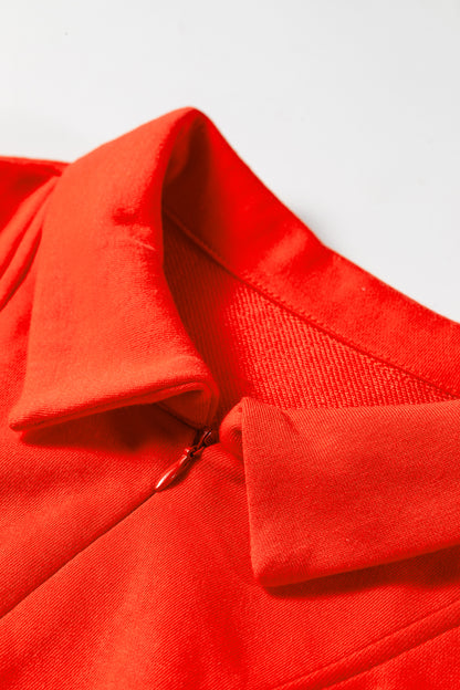 Tomato Red Half Zip Polo Tee Elastic Waist Romper