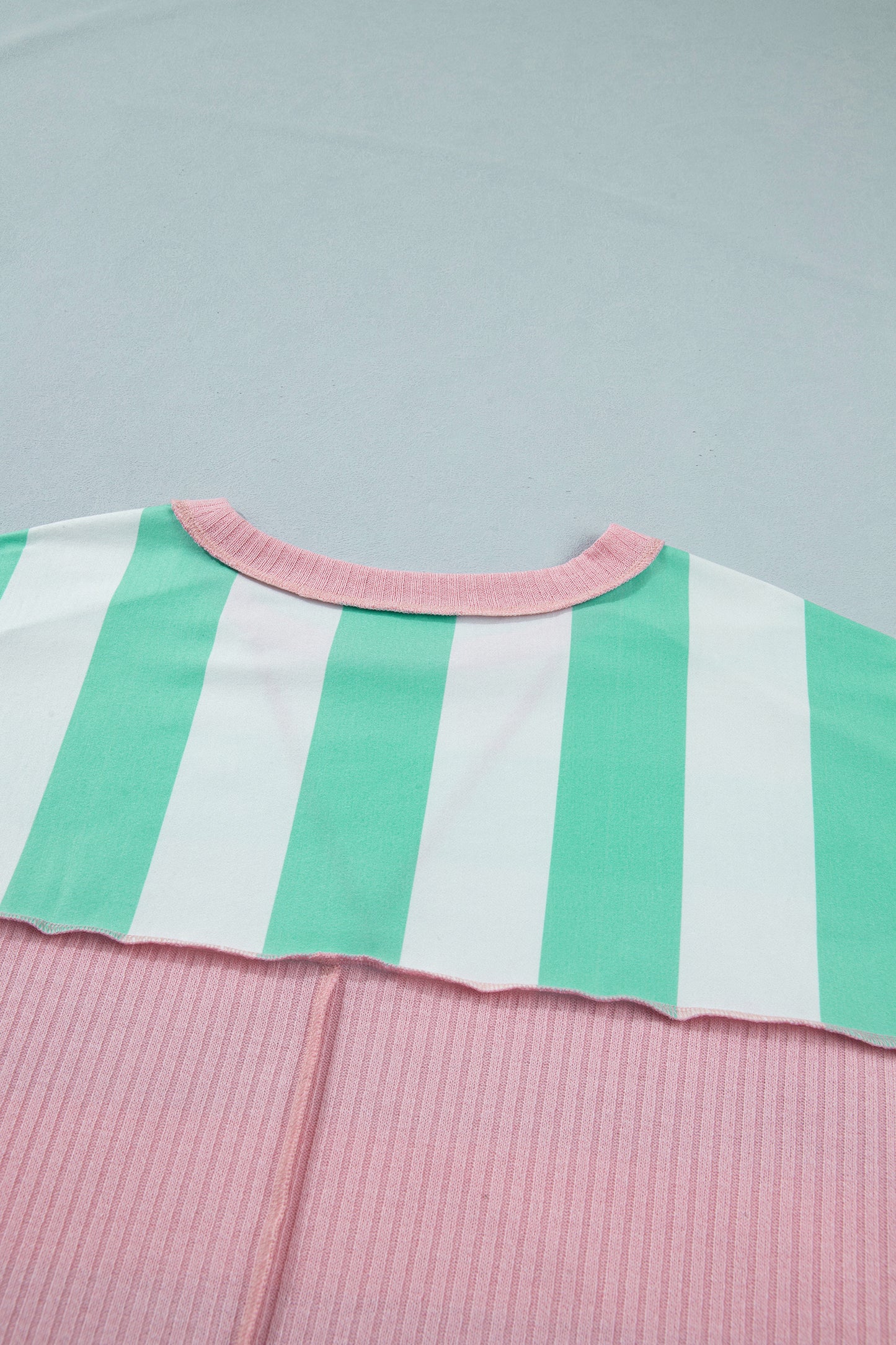 Green Stripe Exposed Seam Ribbed Patchwork Oversized Tee