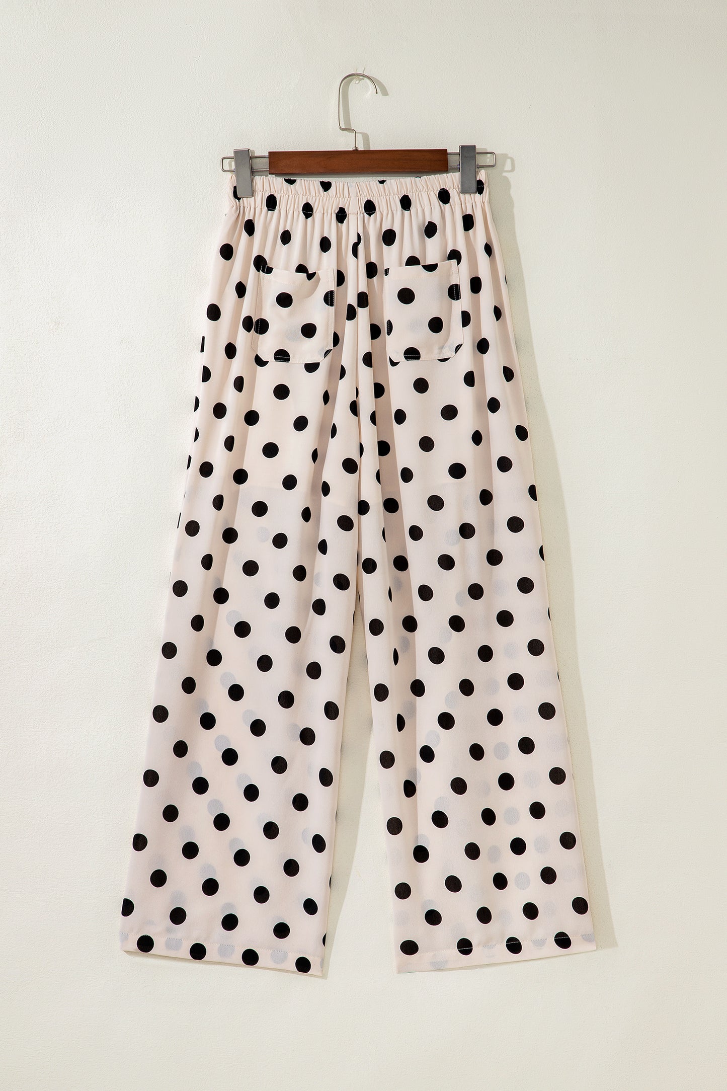 White Polka Dot Print Patched Pocket Mid-rise Straight Leg Pants