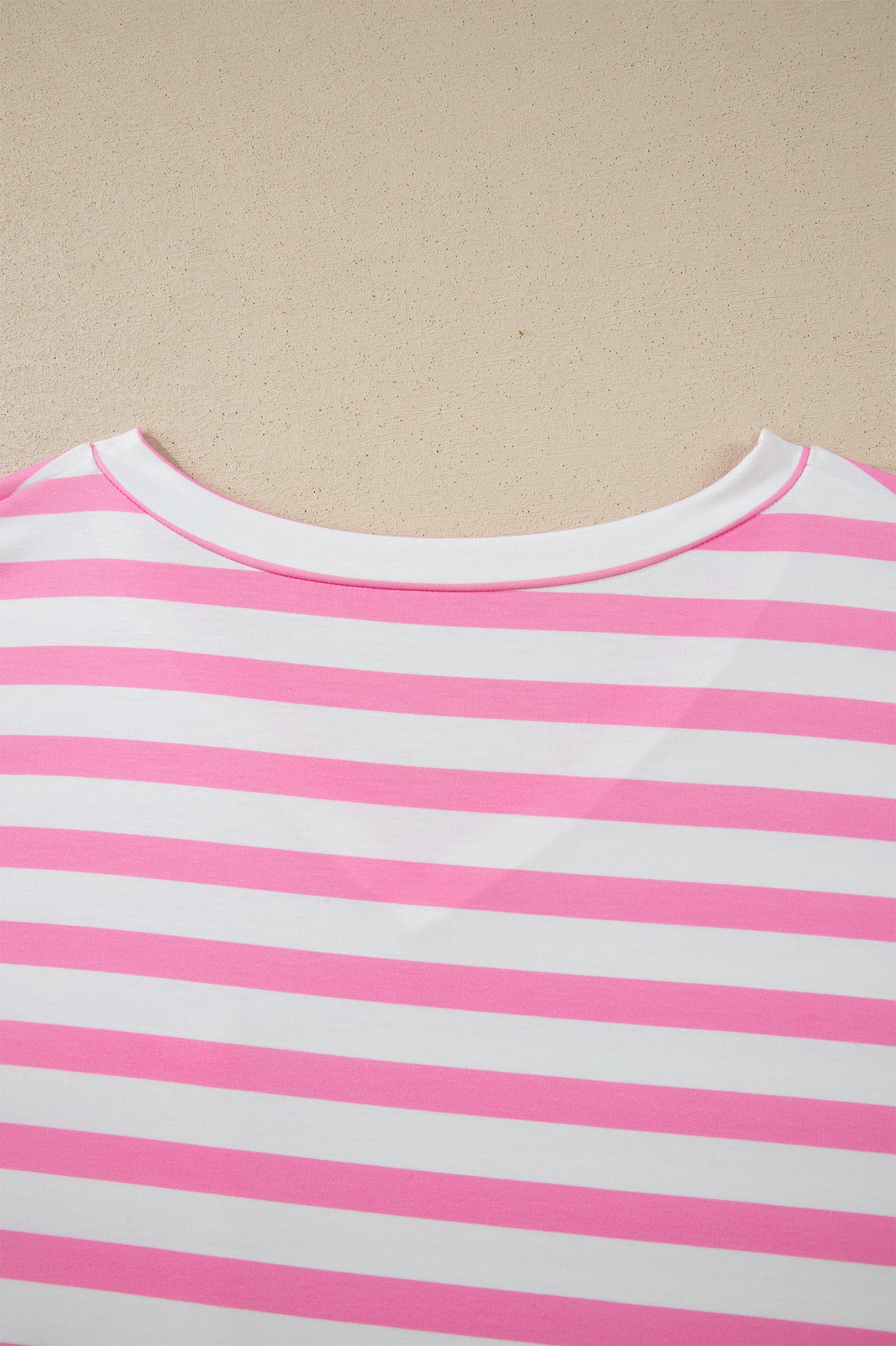 Pink Stripe Colorblock Patched Pocket V Neck Plus Size Tee