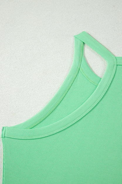 Green Slim Tank Top Elastic High Waist Shorts 2pcs Outfit