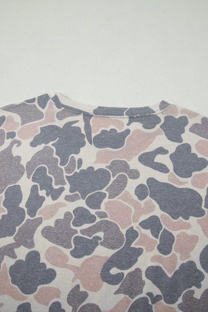 Multicolour Camouflage Contrast Trim Loose Tank Shorts Set