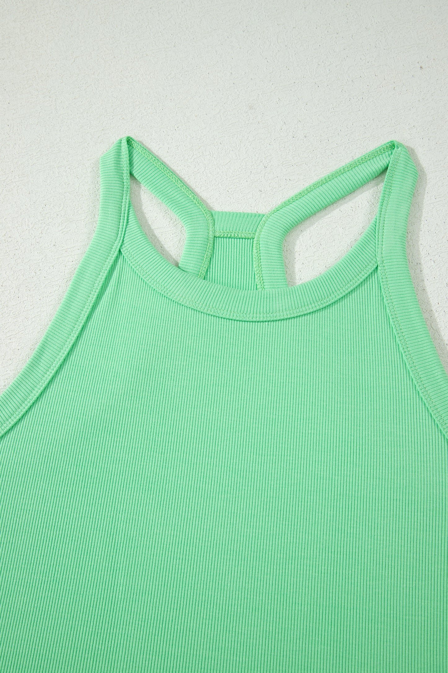 Green Slim Tank Top Elastic High Waist Shorts 2pcs Outfit