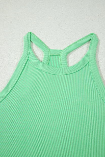 Green Slim Tank Top Elastic High Waist Shorts 2pcs Outfit