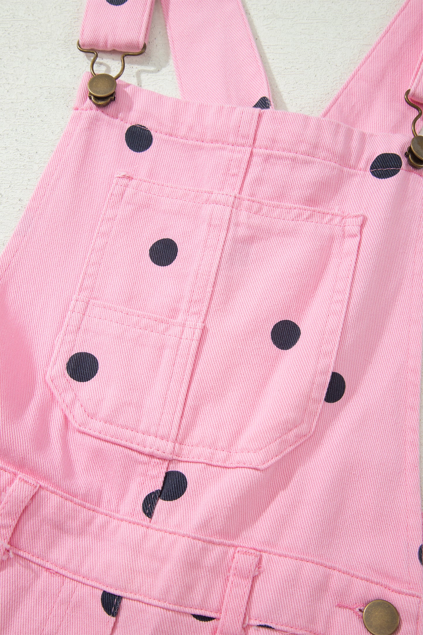 Phalaenopsis Polka Dot Print Bib Pocket Denim Barrel Overalls Jumpsuit