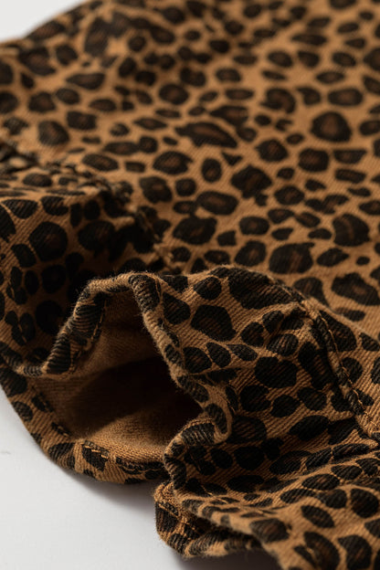 Brown Leopard Print Ruffled Hem Shift Jeans