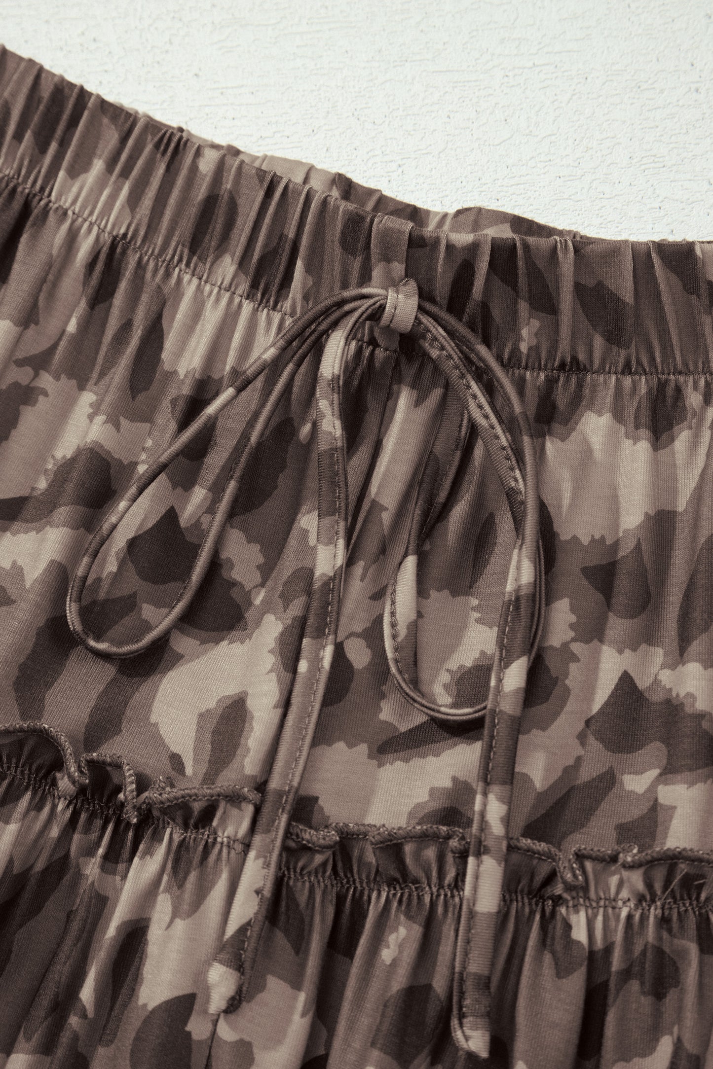Brown Camo Print Wide Leg Casual Pants