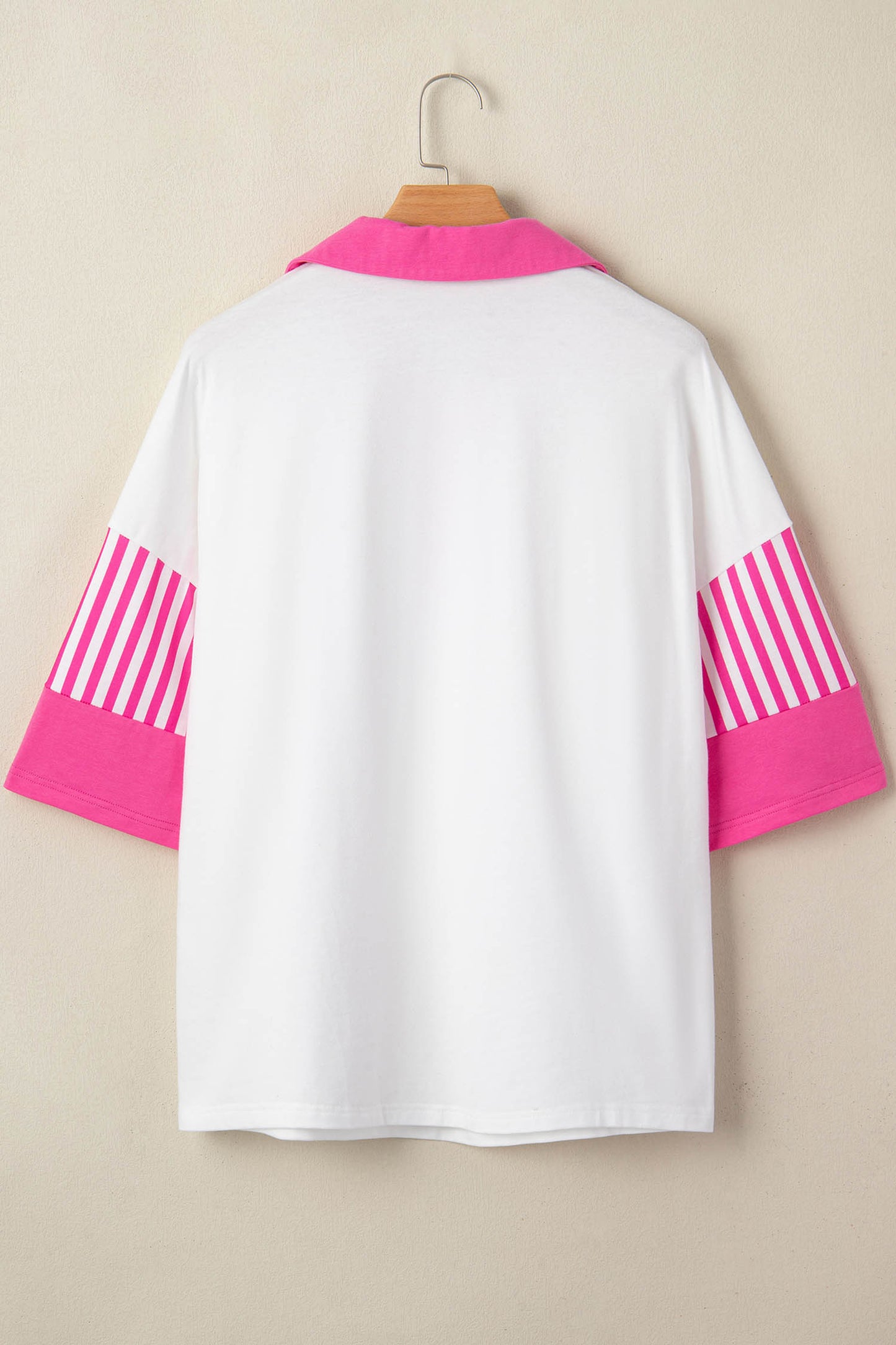 White Sequin Bow Pattern Striped Color Block Collar Half Sleeve Shift Top